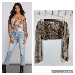 Windsor long sleeves Trendy Stunner Snake Print Crop Top size L